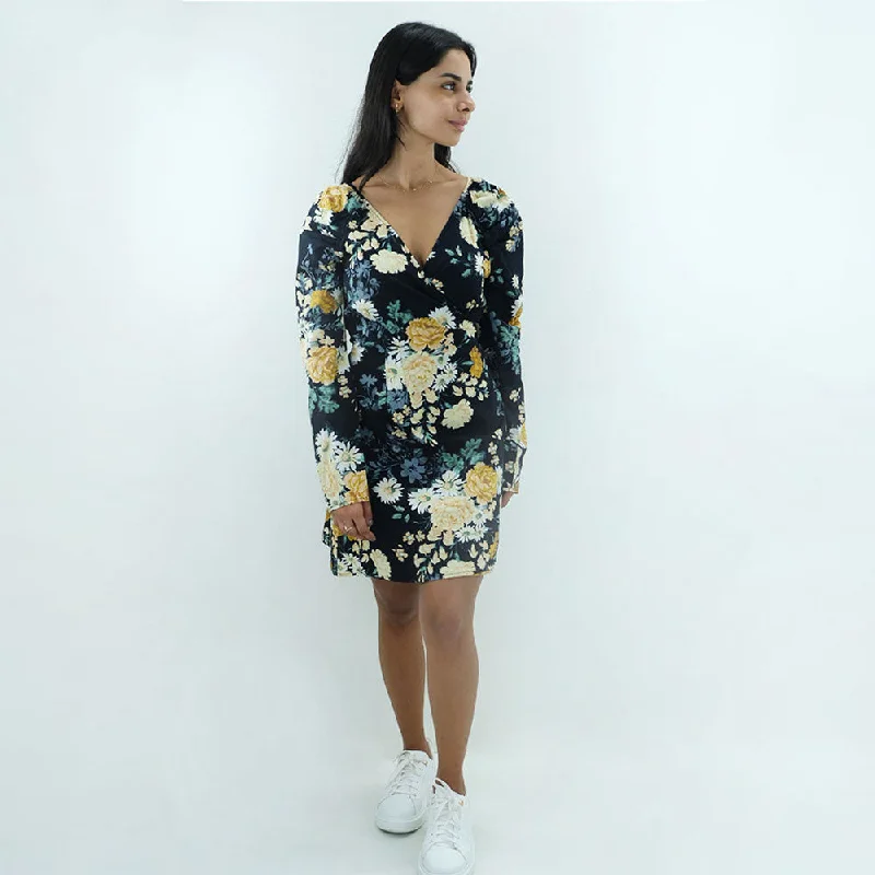 Casual Chic Women's Floral Printed Casual Dress,Black