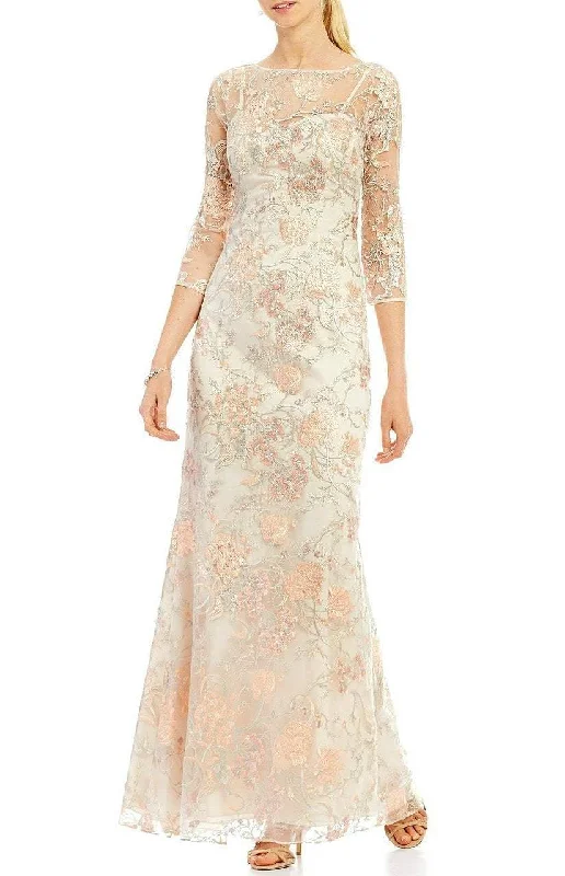 Chic & Cozy Apparel Aidan Mattox - Sheer Embroidered Lace Gown MD1E201009 - 1 pc BlushMulti in Size 10 Available