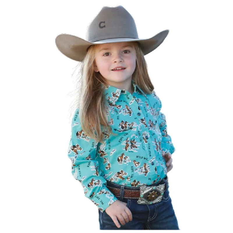 End Of Season Clearance CTW3370017 Cruel Girl Girls' Long Sleeve Western Snap Shirt - Turquoise Cowgirl Print