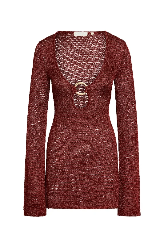 Trendy Threads Montego Mini Dress - Burgundy Treble Knit