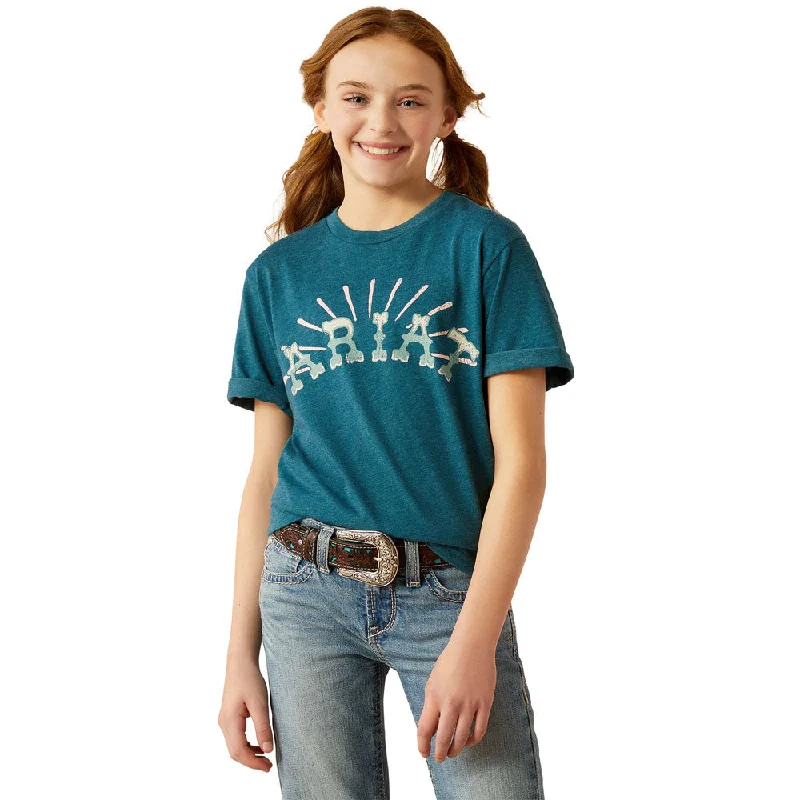 Trendy Urban Attire 10054024 Ariat Girls' Ariat Sunrise Short Sleeve T-Shirt - Deep Sea Heather