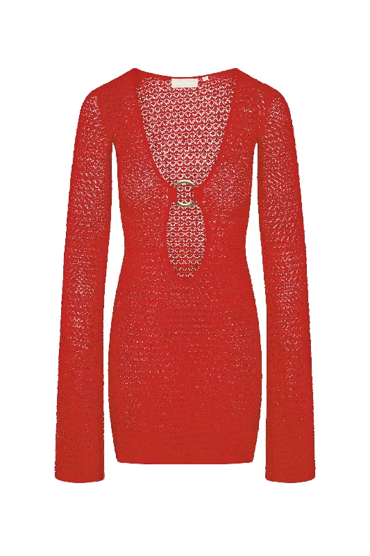 Explore What's New Montego Mini Dress - Chili Pepper Lace Crochet