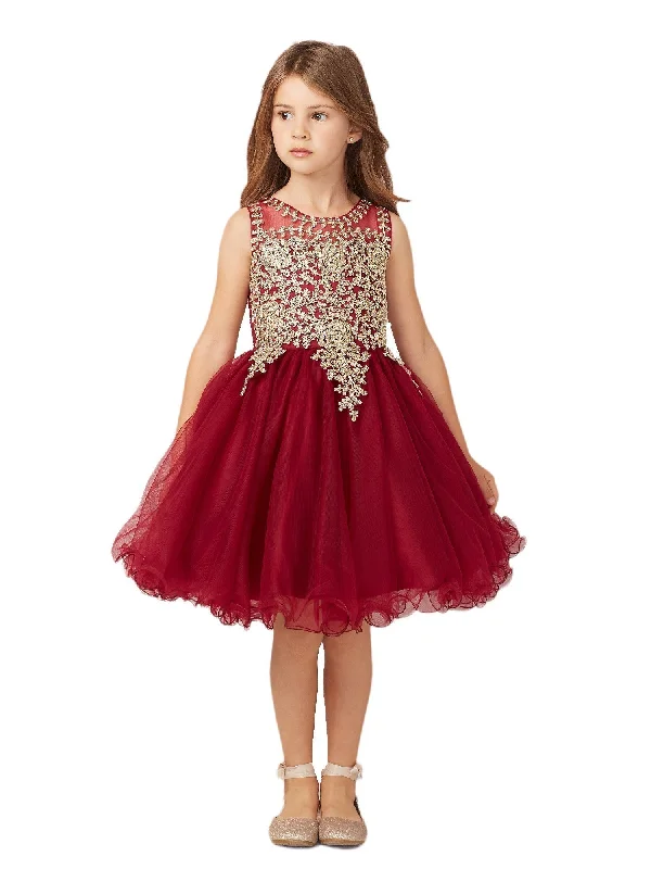 Discount Price Big Girls Burgundy Gold Lace Tulle Short Pageant Dress 8-18