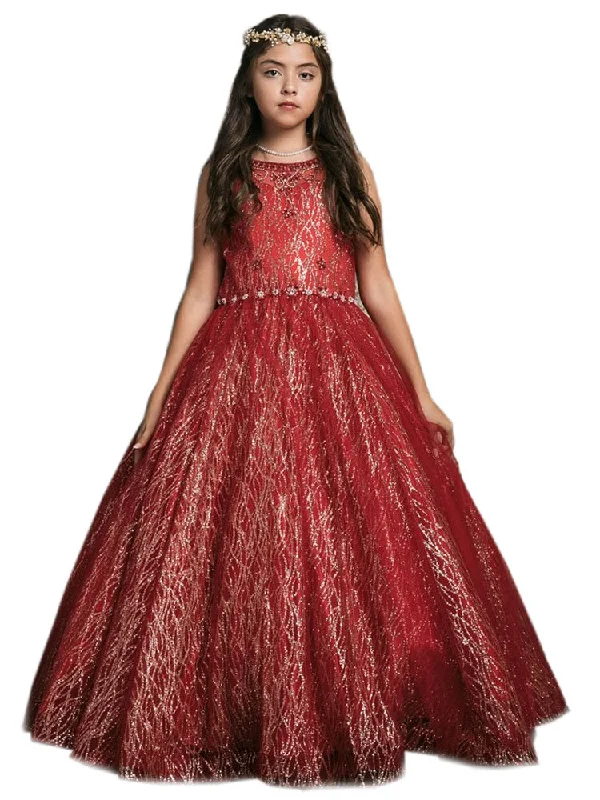 Clothes For Woman Little Girls Red Jewel Illusion Neckline Pageant Dress 2-6