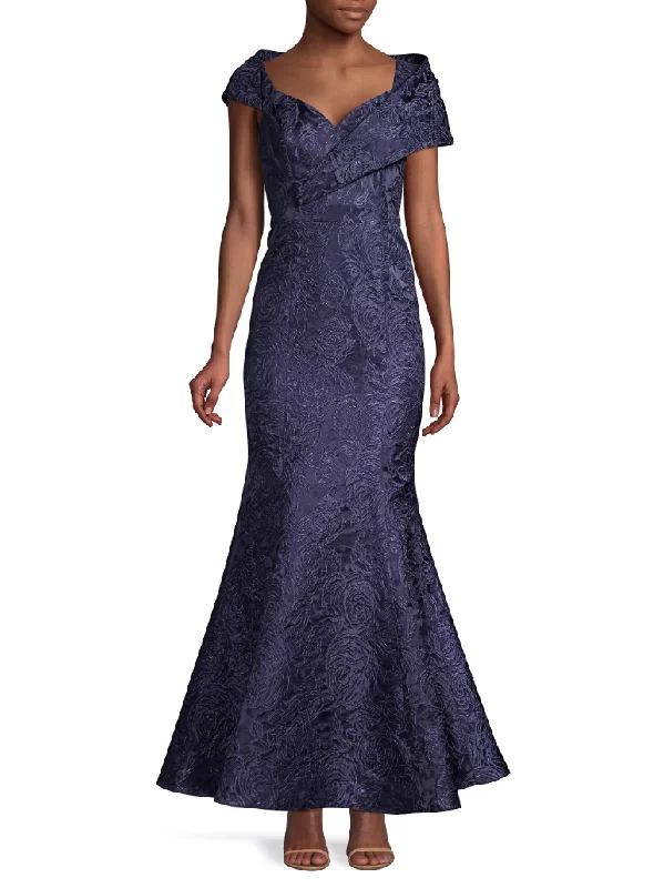 Urban Femme Streetwear 2 - aidan mattox navy floral jacquard trumpet gown