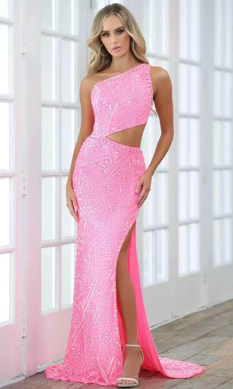 Athleisure Wear Aleta Couture 889 - One-Sleeve Rhinestone Embellished Prom Gown