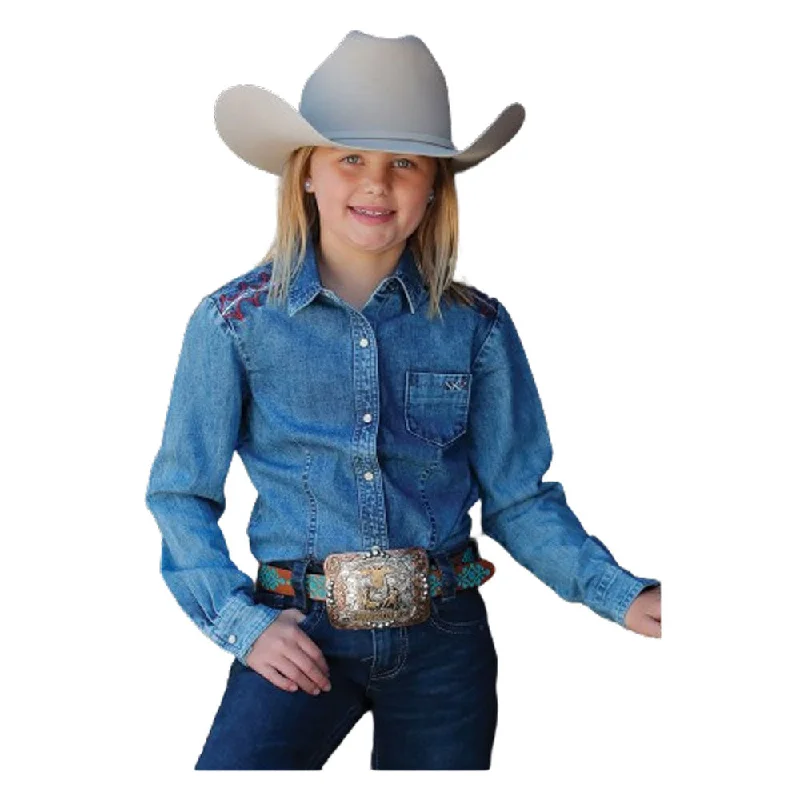 Gorgeous Glamour Collection CTW8980001 Cruel Girl Girls' Long Sleeve Denim Western Snap Shirt - Indigo