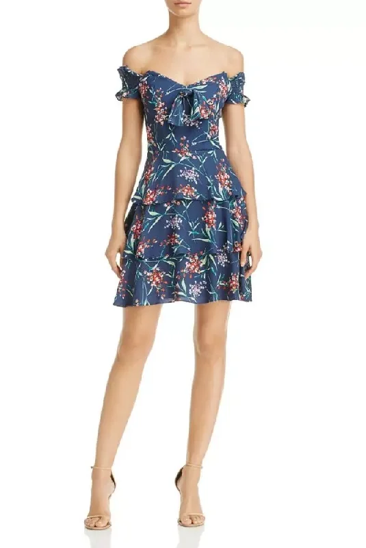 Unleash Your Trendy Side M - wayf blue floral off the shoulder dress