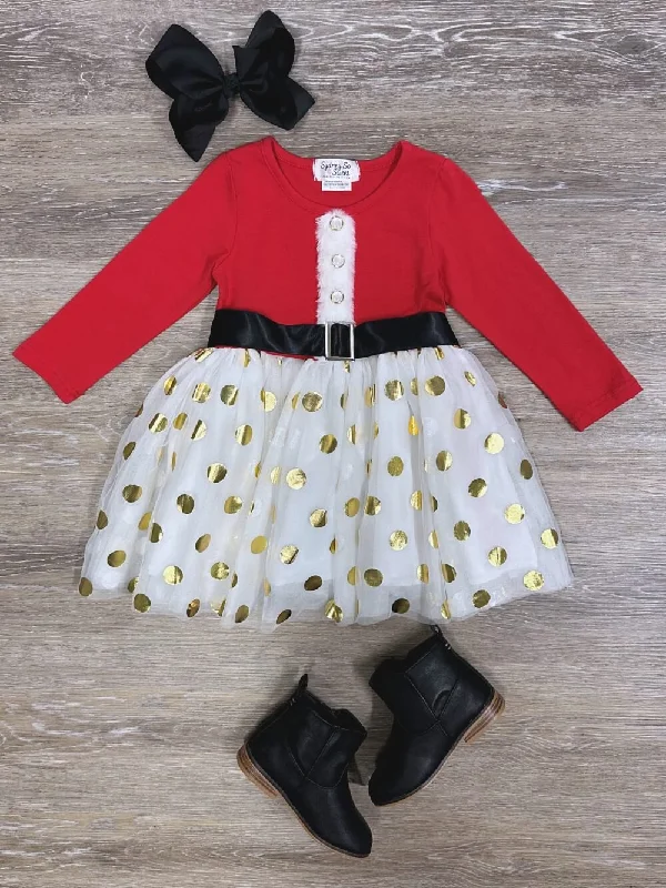 Chic Casual Wardrobe Essentials Santa Claus Gold Dot Girls Christmas Tutu Dress