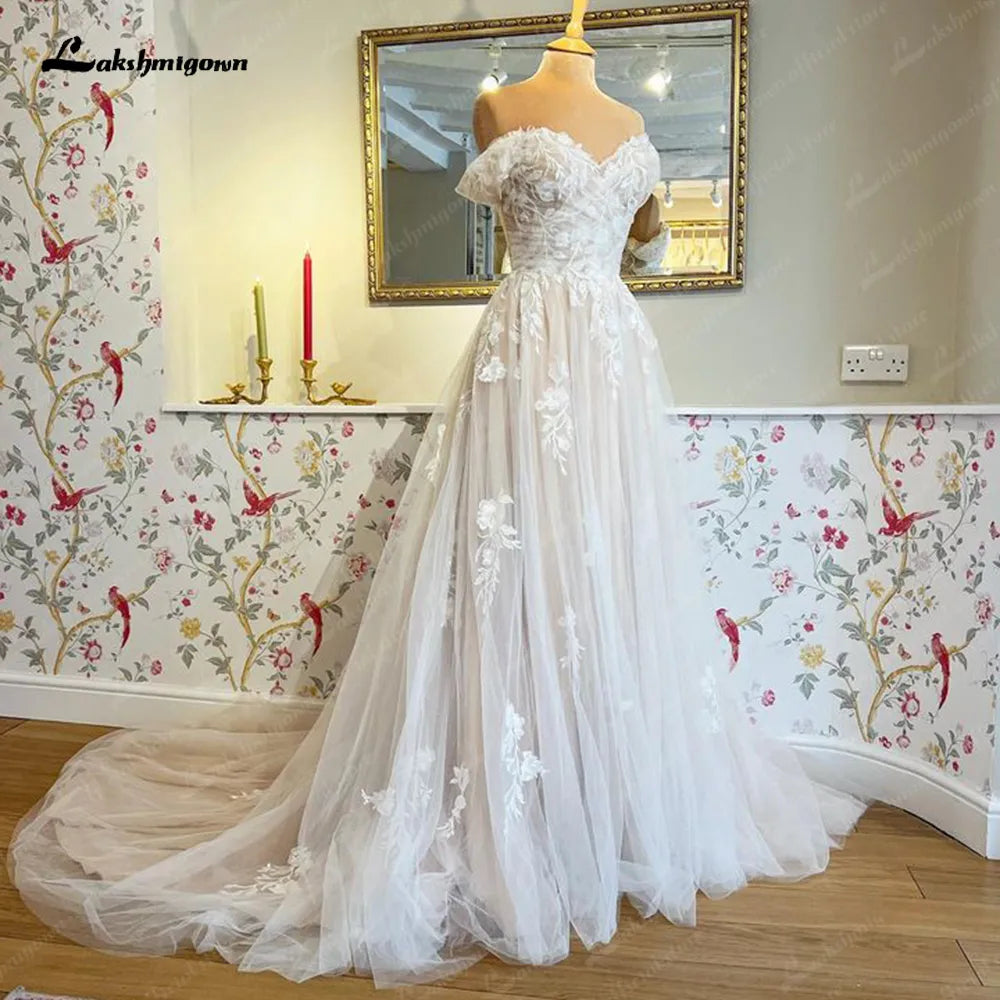 Fashion Sale Roycebridal Bridal Boho Wedding Gown Off The Shoulder Plus Size Women Church Wedding Dresses Sweetheart Lace Appliques