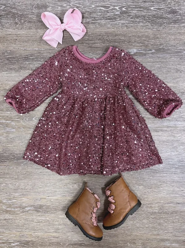 Casual Fashion Trends for Women Pretty Pink Sparkle Girls Long Sleeve Sequin Special Occasion Dress