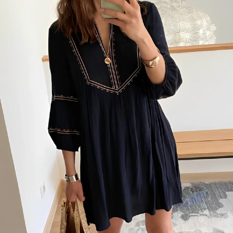 Elegant Simplicity Wardrobe Stylish 3/4 Sleeve Print Mini Dress