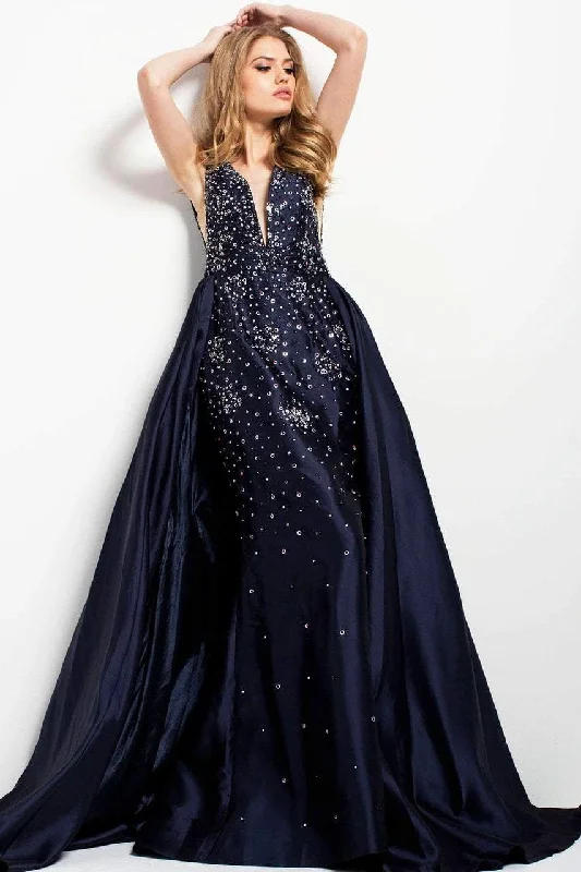 Wardrobe Essentials Jovani Embellished V-neck Ballgown 45063 - 1 pc Navy In Size 6 Available