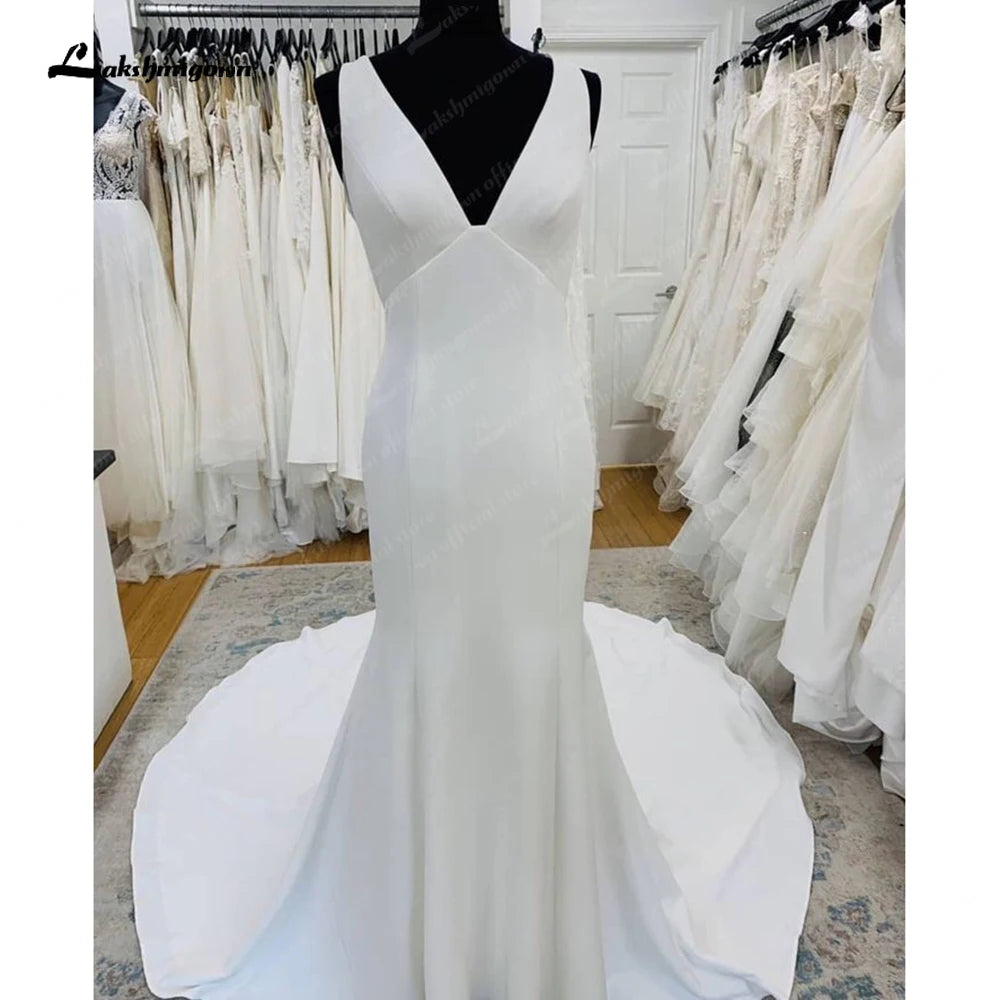 Clothing Brands Roycebridal Robe Satin Mermaid Wedding Dresses for Bride Open Back Elegant Boho Wedding Gowns  Vestido de Noiva