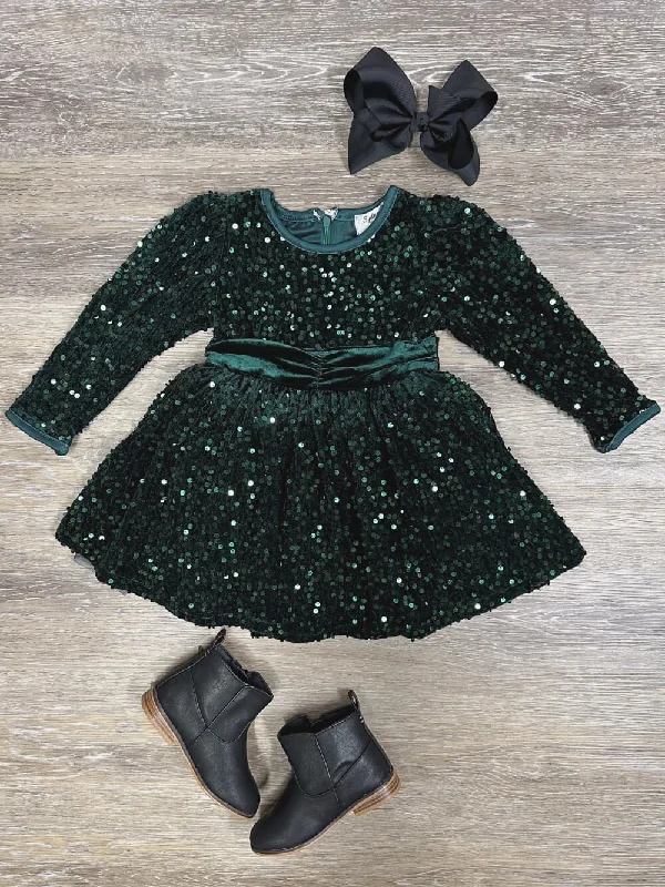 Versatile Women’s Fashion Sparkle All Night Girls Dark Green Special Occasion Dress