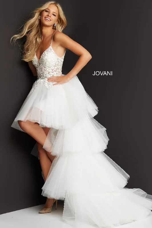 Premium Fabrics Jovani 07263 Spaghetti Strap High Low Formal Gown