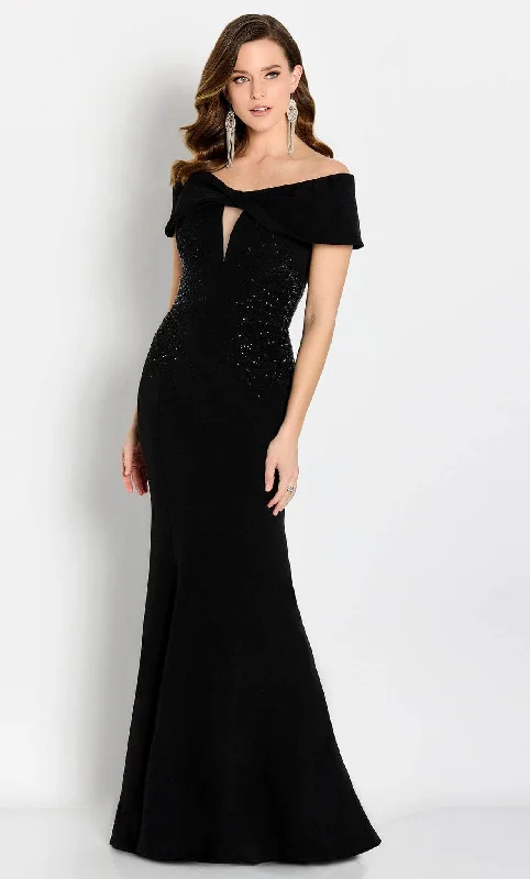 Chic Wardrobe Cameron Blake CB758 - Off-Shoulder Stone Embellished Evening Gown