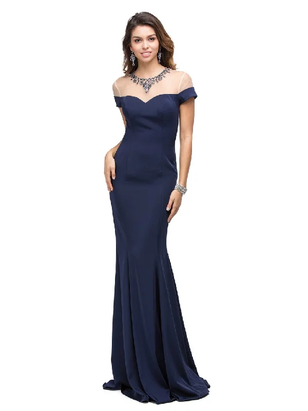 Comfort First Women's Wear Dancing Queen Jeweled Illusion Short Sleeve Long Gown - 1 pc Navy In Size L Available