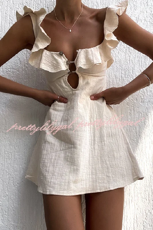 Clearance Sale Happy Energy Linen Blend Ruffle Cut Out Resort Mini Dress