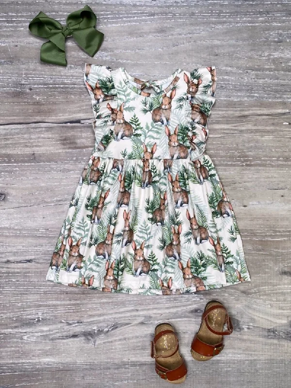 Trendy And Individual Women's Fashion Peter Rabbit Green Ivy Flutter Short Sleeve Girls Spring Dress