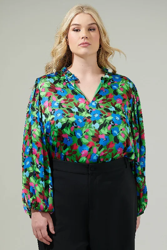 Chic Trends Unveiled Destine Floral Hathaway Split Neck Long Sleeve Blouse Curve