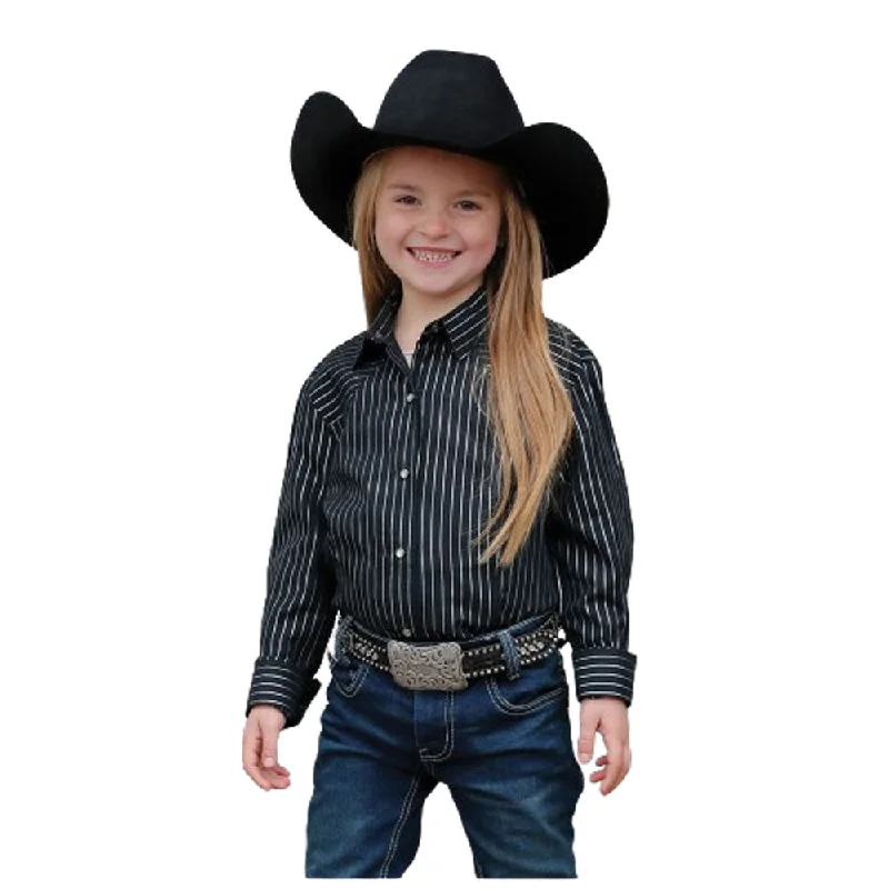 Fashion Forward Femininity CTW3390001 Cruel Girl Girls' Long Sleeve Western Snap Shirt - Black Metallic Stripe