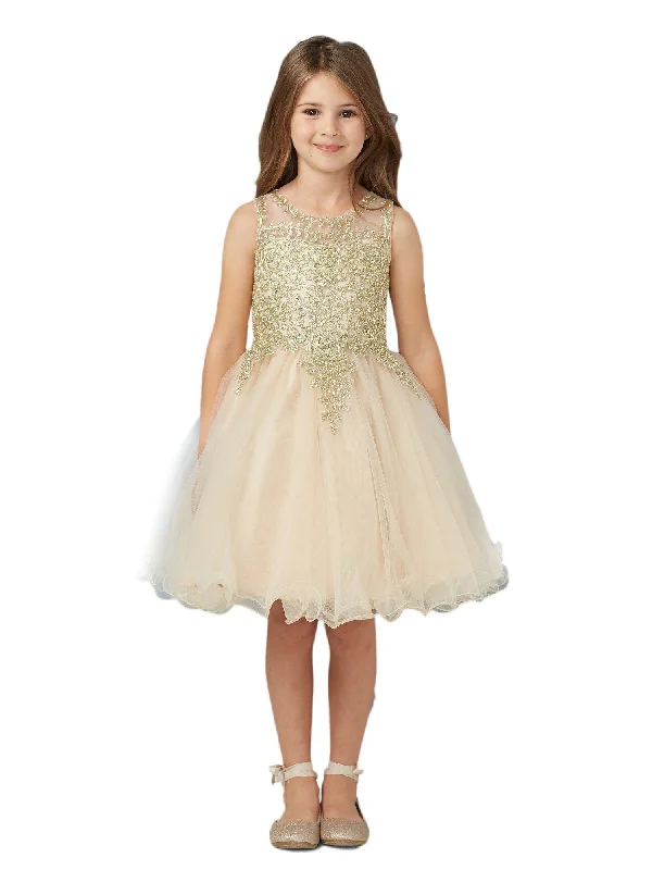 Flash Sales Today Big Girls Champagne Gold Lace Tulle Short Pageant Easter Dress 8-18