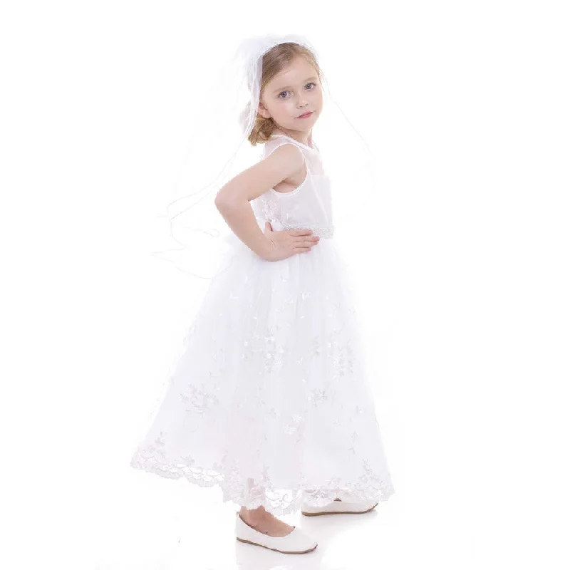 Outfits For Women Little Girls White Lace Pearl Belt Flower Girl Dress 2T-6