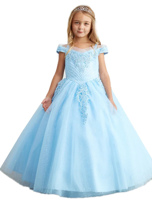 End Of Season Sale Clothing Big Girls Sky Blue Chevron Beading Off Shoulder Pageant Dress 8-18