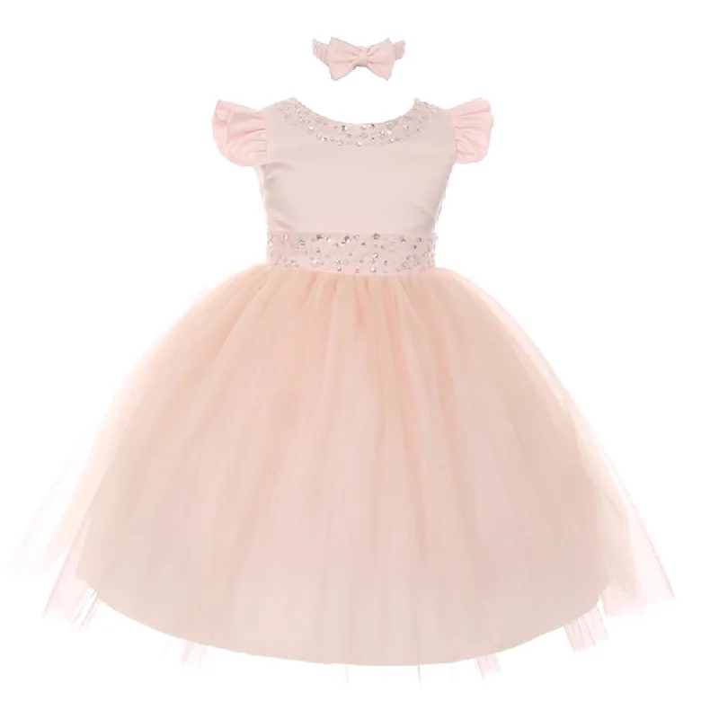 Woman Clothing Little Girls Blush Rhinestone Pearl Accent Headband Easter Dress 2-4T