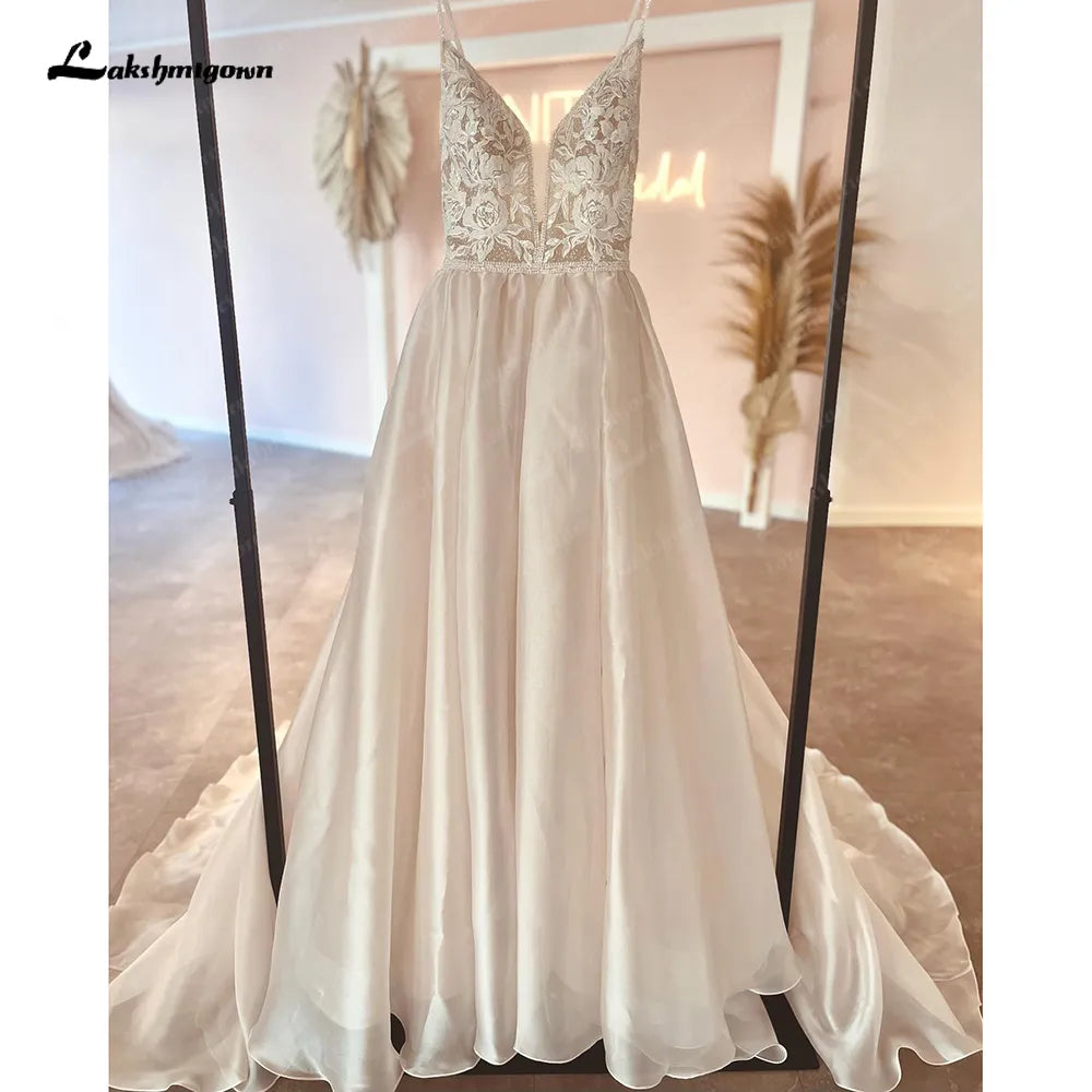 Comfortable Chic Roycebridal Robe Civil Boho Champagne Lace V Neck A Line Beach Wedding Dress 2025 Bridal Gowns Custom Made Vestidos