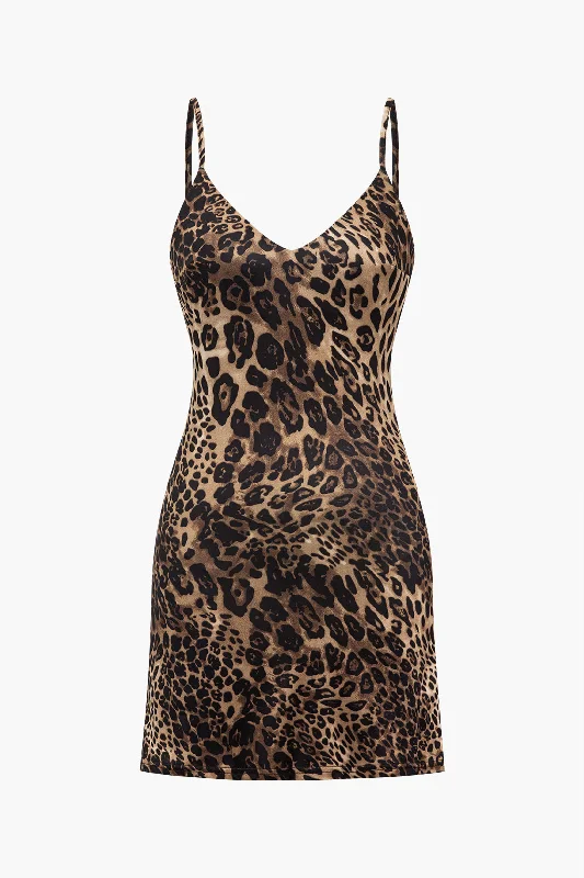 Unbeatable Prices Leopard Print Backless Slip Mini Dress