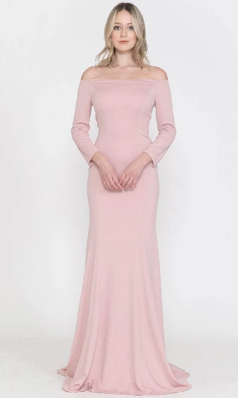 Chic And Edgy Poly USA 8378 - Off-The-Shoulder Long Sleeve Fitted Gown