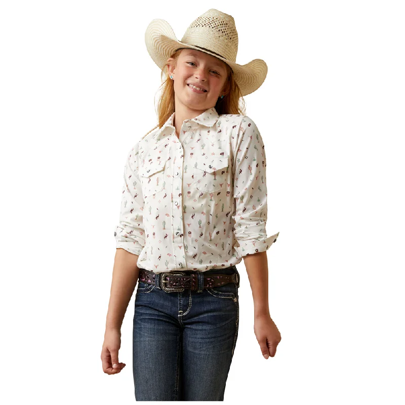 Exclusive Discount 10044972 Ariat Girls' Santa Fe Long Sleeve Western Snap Shirt - Multicolor