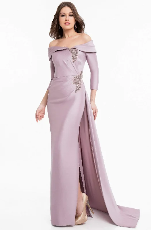 Women's Clothing Sale Terani Couture - 1821M7550 Folded Off Shoulder Quarter Sleeve Gown