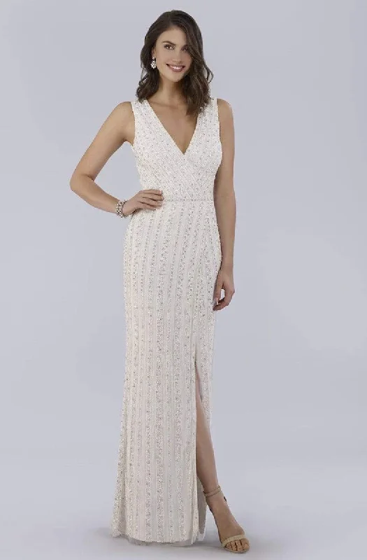 Elegant Clothing Lara Dresses - 51018 Beaded Surplice High Slit Sheath Gown