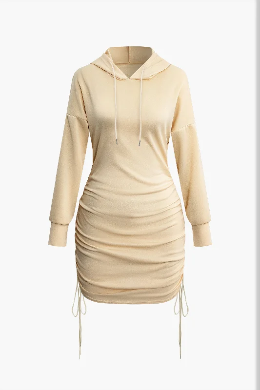 Women Wear Brands Solid Drawstring Hooded Mini Dress