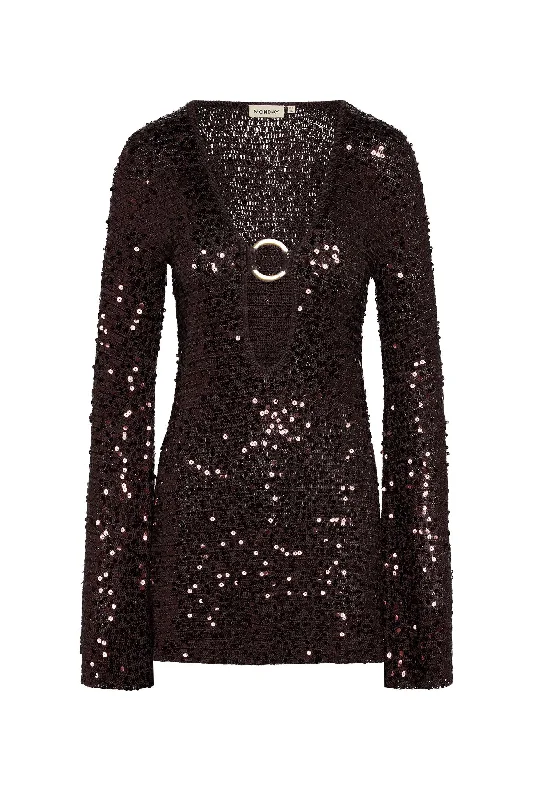 Trendy Aesthetics Montego Mini Dress - Espresso Sequin