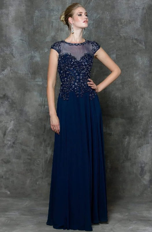 Versatile Wardrobe Essentials Marsoni by Colors Beaded Illusion A-Line Gown M181 - 1 pc Navy In Size 18 Available