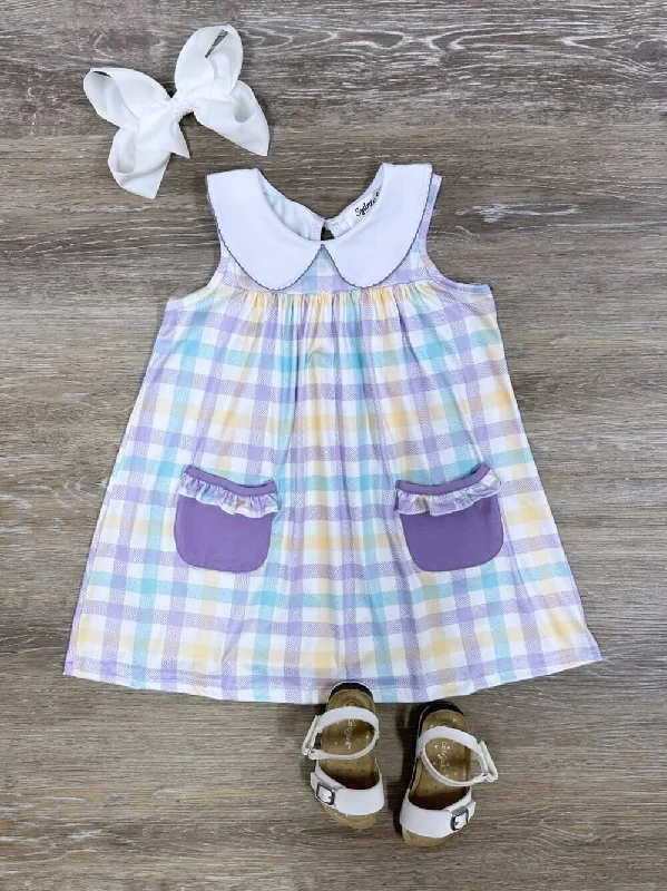 Limited Time Offer Pastel Plaid Girls Pocketed Spring or Easter Dress