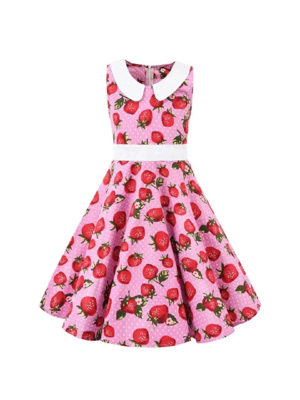 Ride The Style Wave Girls Strawberry Polka Dot Pink Rockabilly Dress