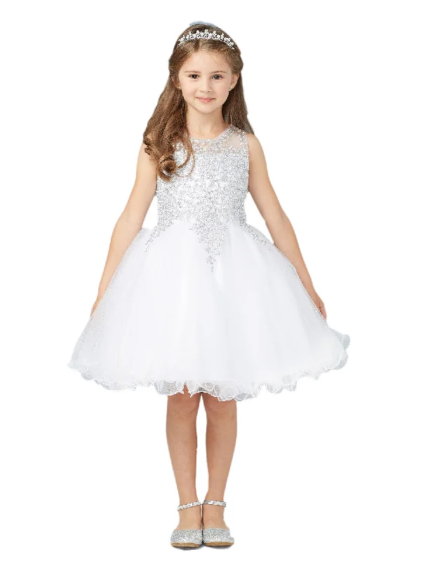 Affordable Women’s Clothing Online Little Girls White Gold Lace Tulle Short Pageant Easter Dress 2-6