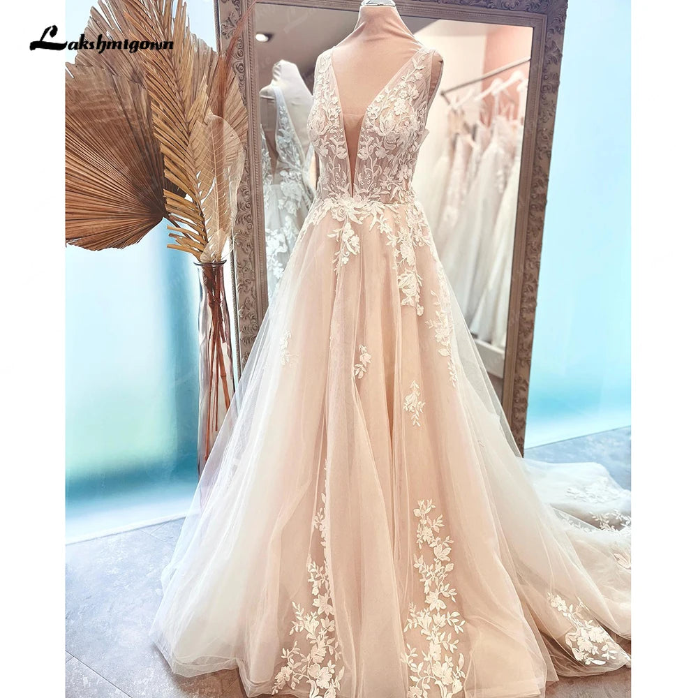 Fashion Essentials Roycebridal Boho V Neck Lace Beach Bridal Women Wedding Dress Backless 2025 gelinlik Wedding Gowns  custom made