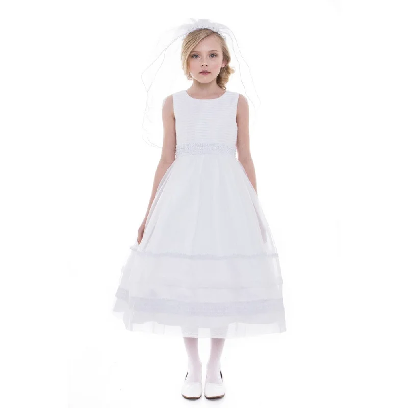 Trendy Outfits For Ladies Little Girls White Organza Stripe Flower Girl Dress 2T-6