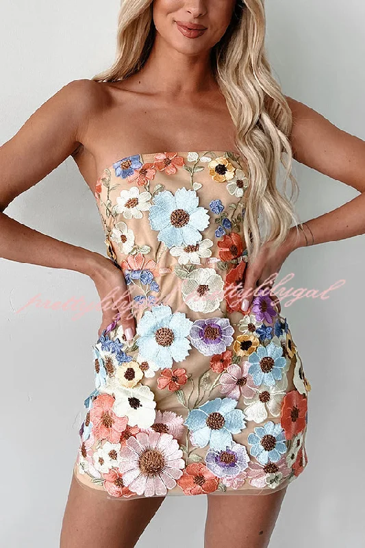 Exclusive Online Sale Sexy Embroidered Floral Appliqué Off Shoulder Mini Dress