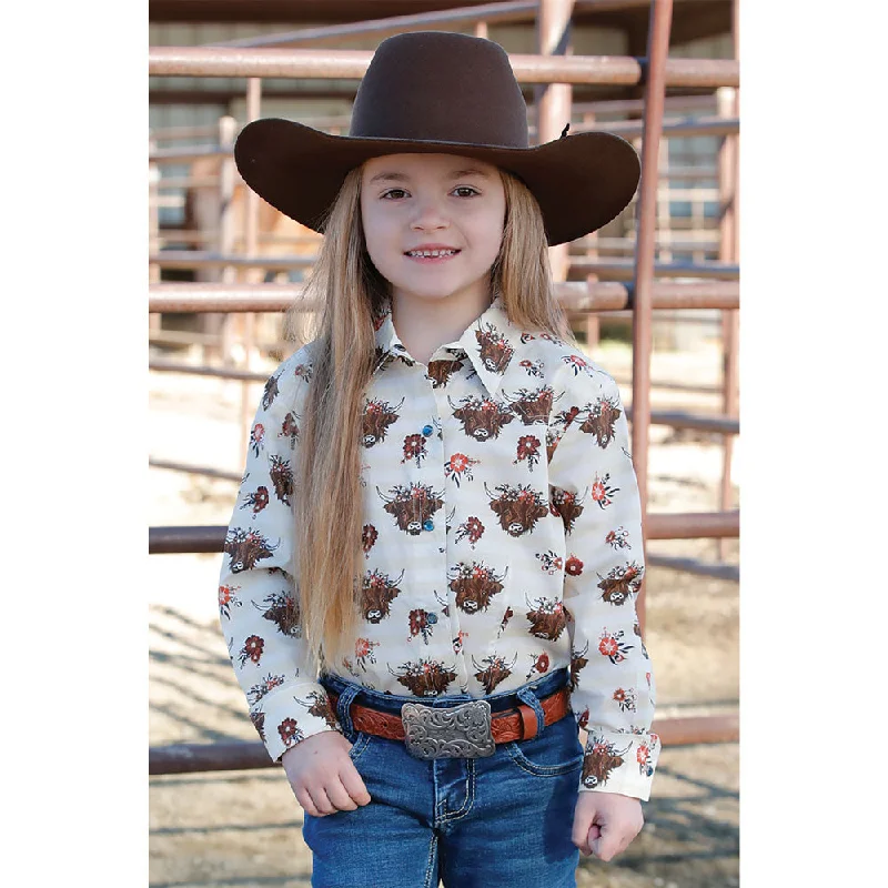 Effortless Style, Endless Impact CTW8040007 Cruel Girl Girls' Long Sleeve Western Snap Shirt - Cream Print