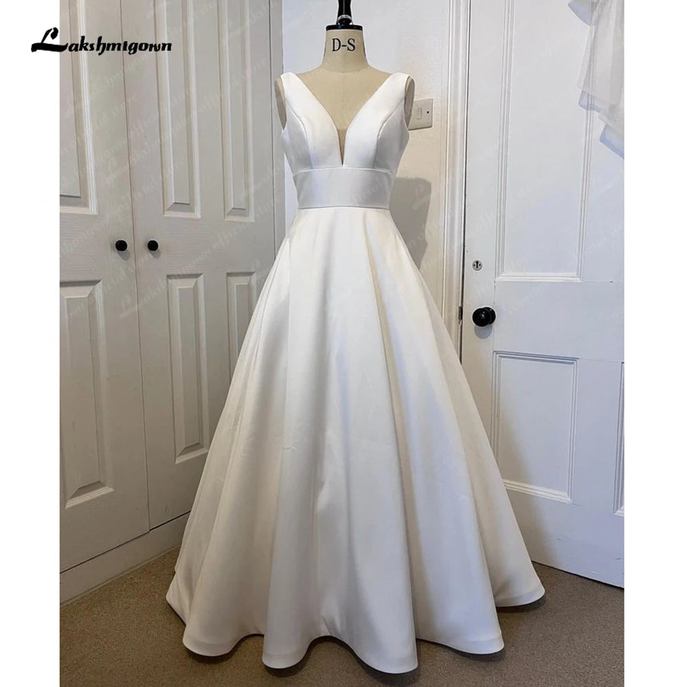 Business Casual Outfits Roycebridal V Neck Women Satin Wedding Dress 2025 Hochzeit Plunging V Neck Vestidos Civil Bridal Gowns Open Back