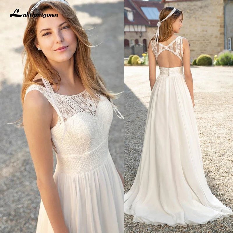 Style Revolution Roycebridal White ivory Beach Wedding Dresses  A Line Lace Bride Dresses Chiffon Wedding Gowns Vestidos de novia