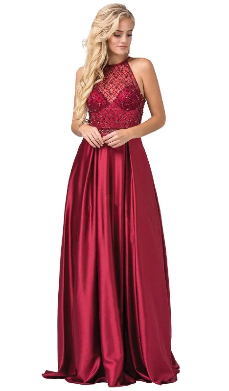 Trendy Styles Dancing Queen - 2744 Embellished Halter Pleated A-line Gown