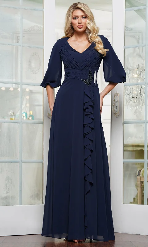 Trend Setting Wardrobe Rina Di Montella RD3119 - Puff Sleeve Cascading Ruffle Formal Gown